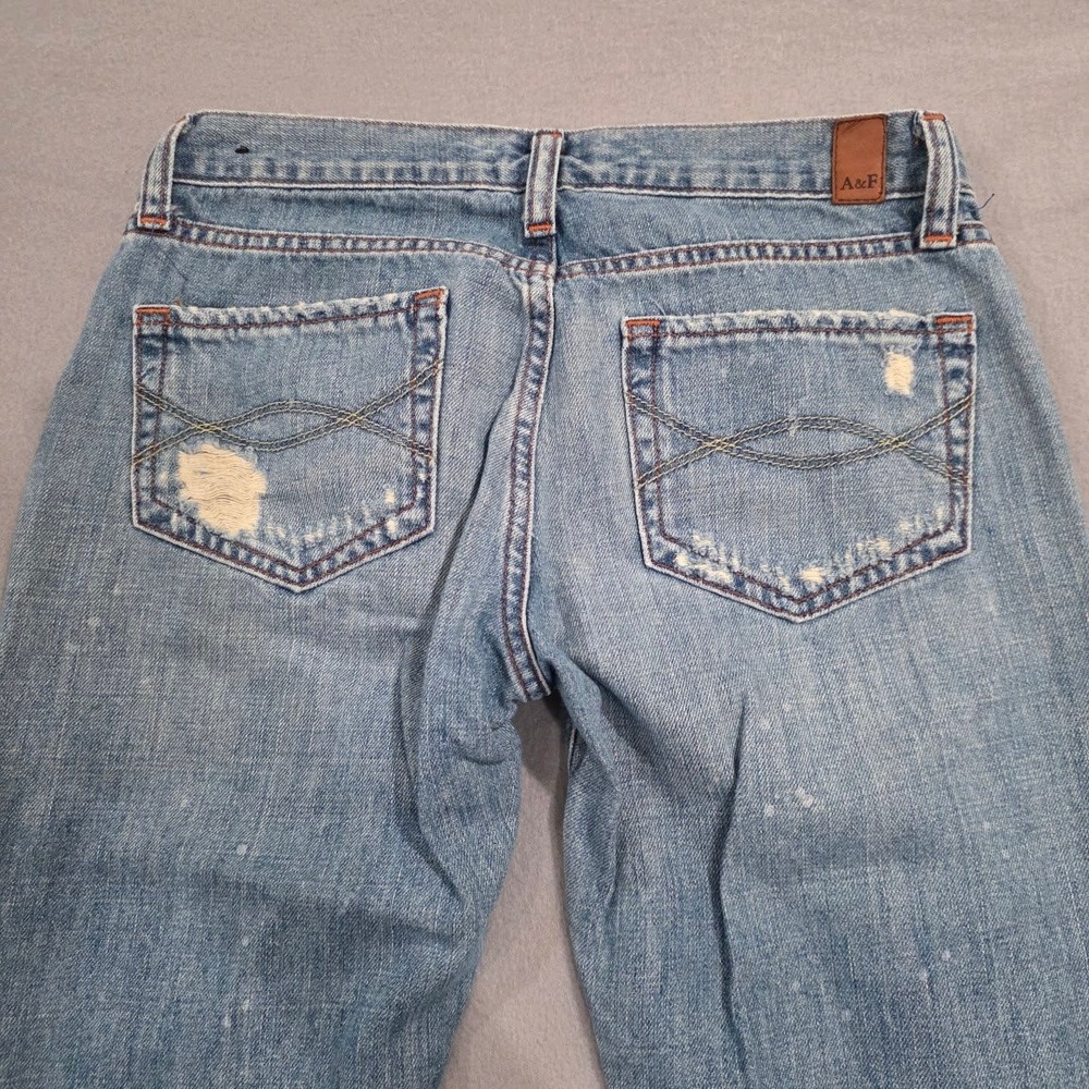Y2K Abercrombie & Fitch Low Rise Distresed Bootcut Jeans Paint Splatter 0S 28x27 - Picture 10 of 10
